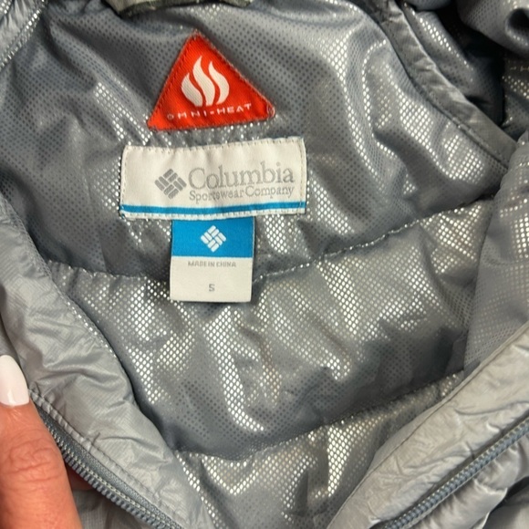 COLUMBIA Women’s Silver Puffer jacket Hooded Turbo Down 650TD Omni-heat Small - Picture 6 of 10